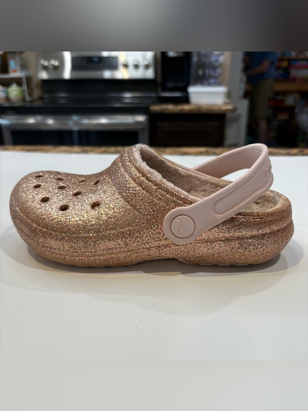 Crocs J2 Clogs Slip On Lined Sandals Rose Gold Glitter Girls Shoes Kids Size 2 - Picture 4 of 10